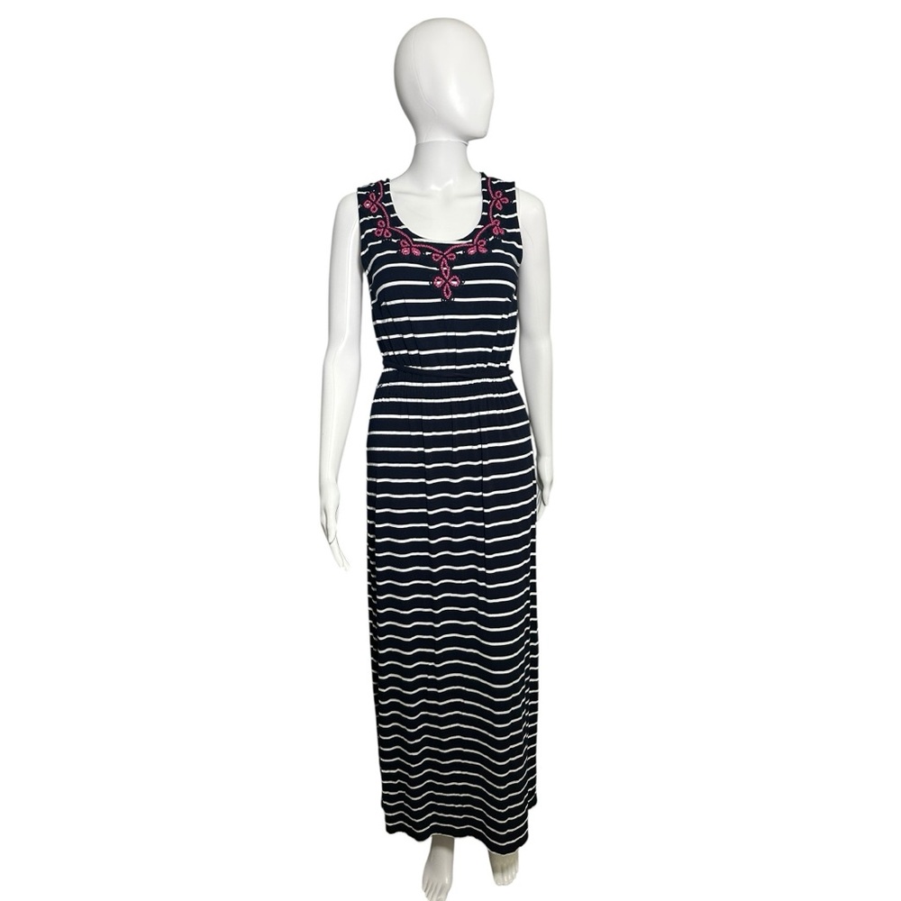 Talbots Blue and White Sleeveless Maxi Sundress